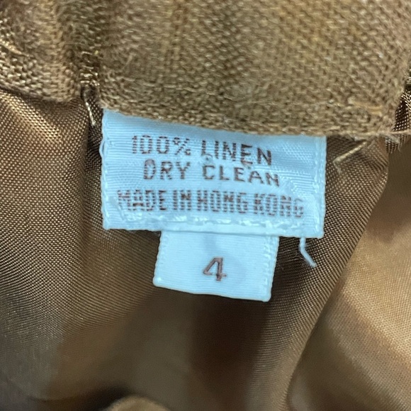 100% Linen Vintage Lightweight Size 4 Brown Knee-Length A-Line Skirt with Pleats - Picture 2 of 10